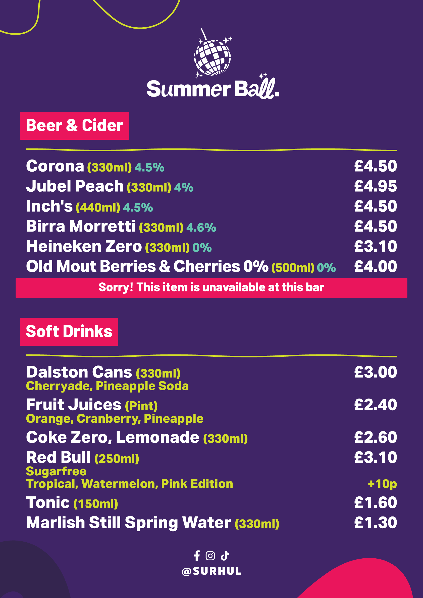 Festival Bar Main Menu
