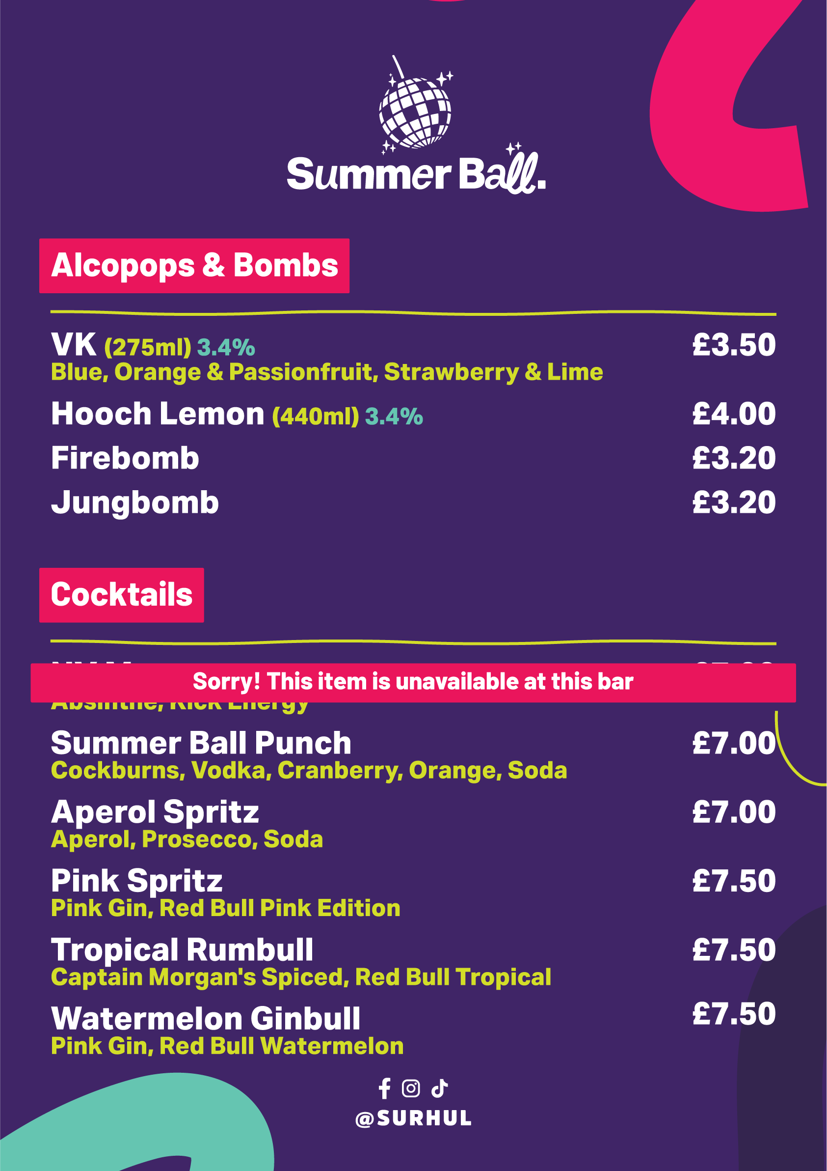 Festival Bar Main Menu