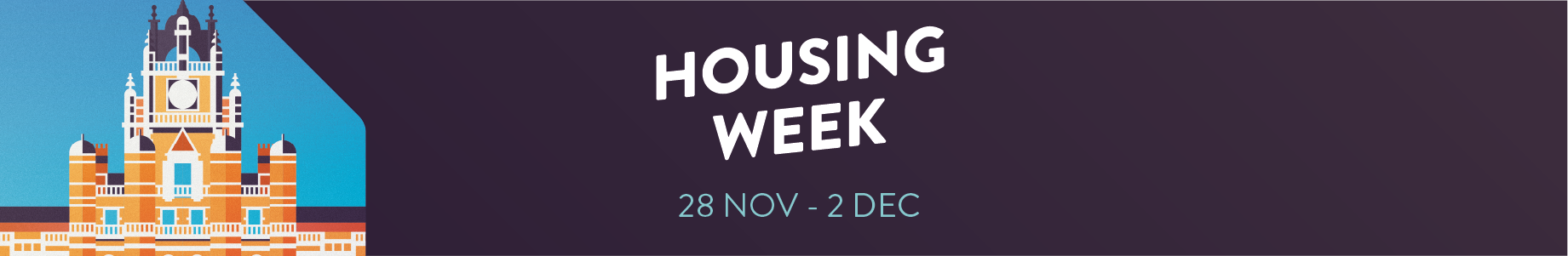 Image of Founder's Building, text reads Housing Week, 28 Nov-2 Dec
